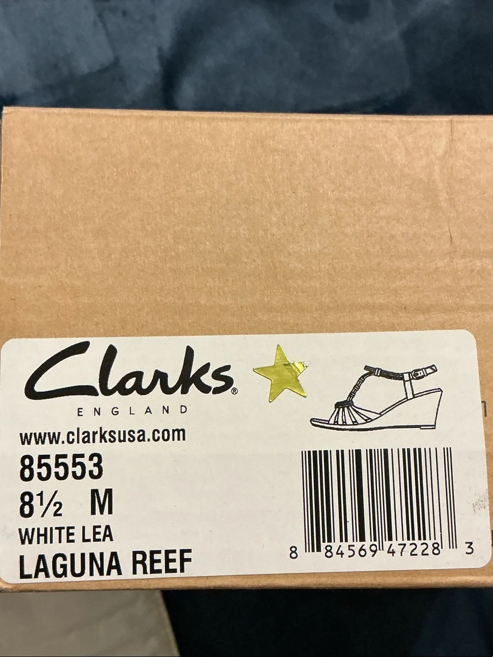 Clarks White Strappy T‑Bar Wedge Sandal